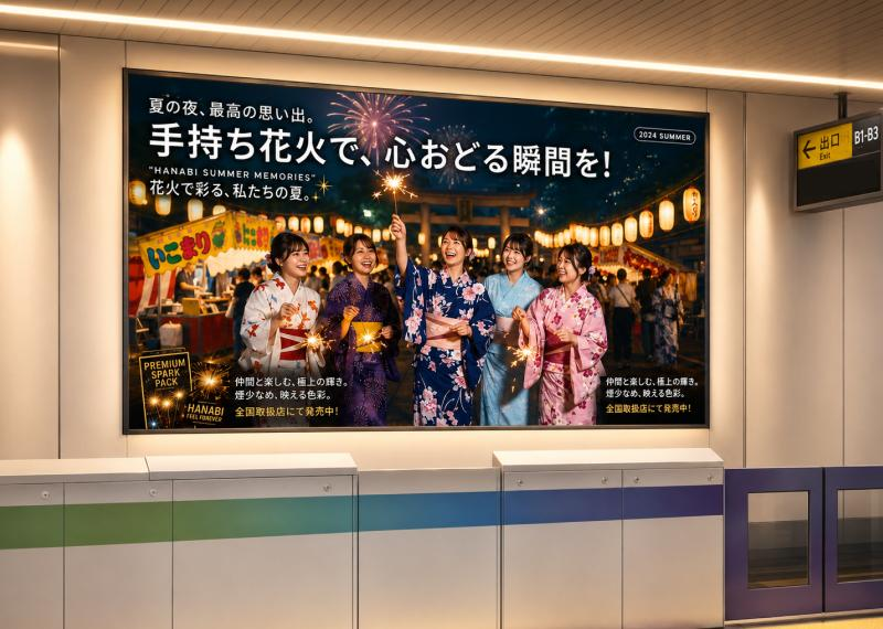 手持ち花火PRモデル 渋谷駅1ヶ月掲載